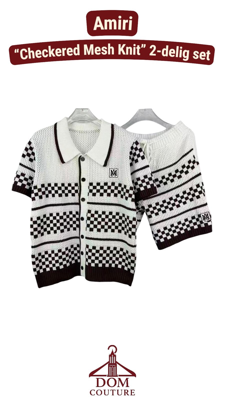 Amiri "Checkered Mesh Knit" 2-delig set wit/zwart, Kleding | Heren, Heren-kledingpakketten, Ophalen of Verzenden, Overige maten