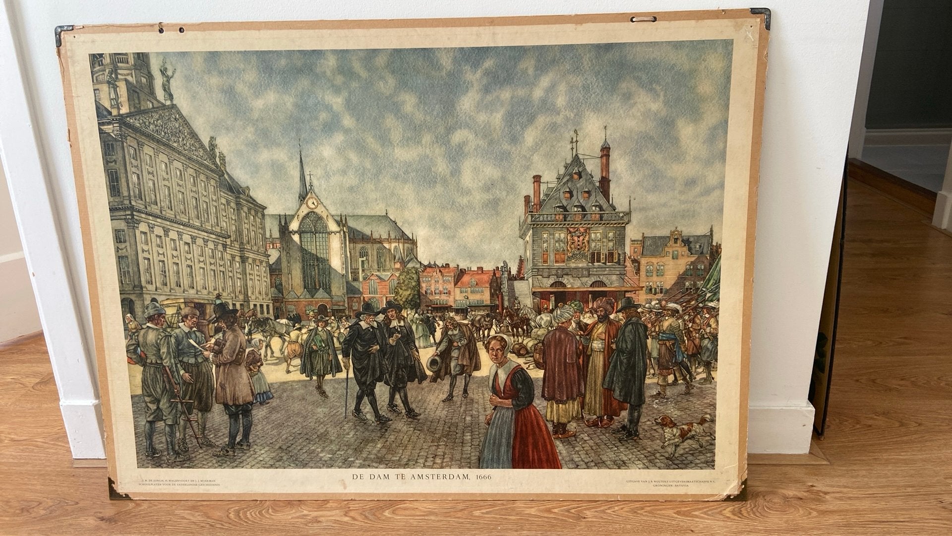 Schoolkaart EN schoolplaat De Dam te Amsterdam 1666, Antiek en Kunst, Ophalen, Stad- en Dorpsgezichten