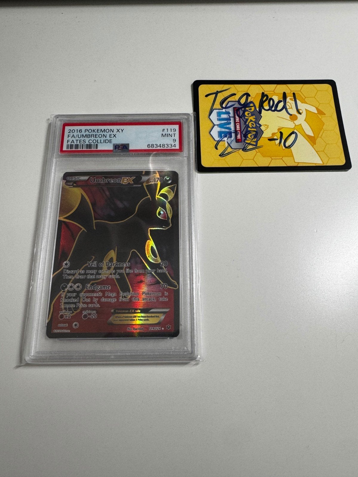 2016 Pokémon XY FA/Umbreon EX Fates Collide #119 PSA 9, Ophalen of Verzenden, Zo goed als nieuw, Losse kaart, Foil