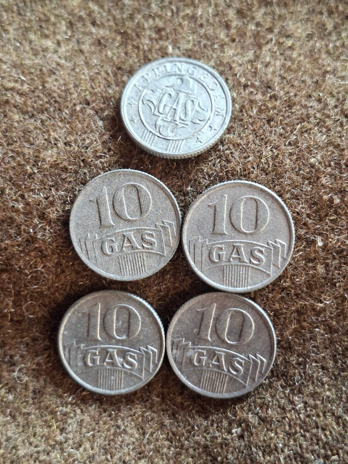 5 zinken gasmuntjes, Ophalen of Verzenden, Overige soorten, Nederland, Embleem of Badge