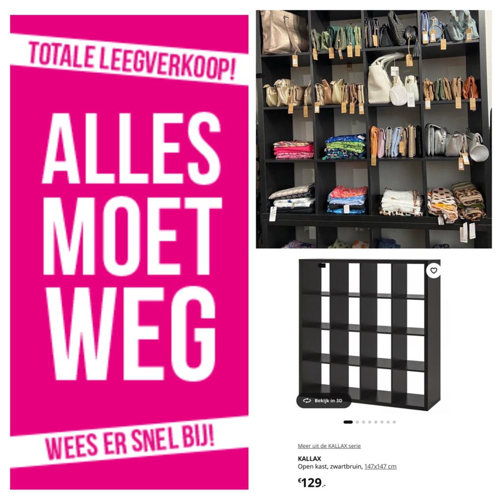 IKEA Kallax kast zwart met 16 vakken - Zo goed als nieuw, Ophalen, 100 tot 150 cm, Zo goed als nieuw, 25 tot 50 cm
