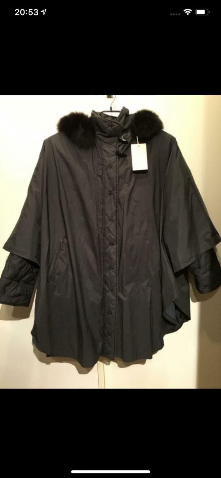 Jas poncho met echt vossenbont met cap . Mt 50/52, Ophalen of Verzenden, Nieuw, Maat 46/48 (XL) of groter, Zwart