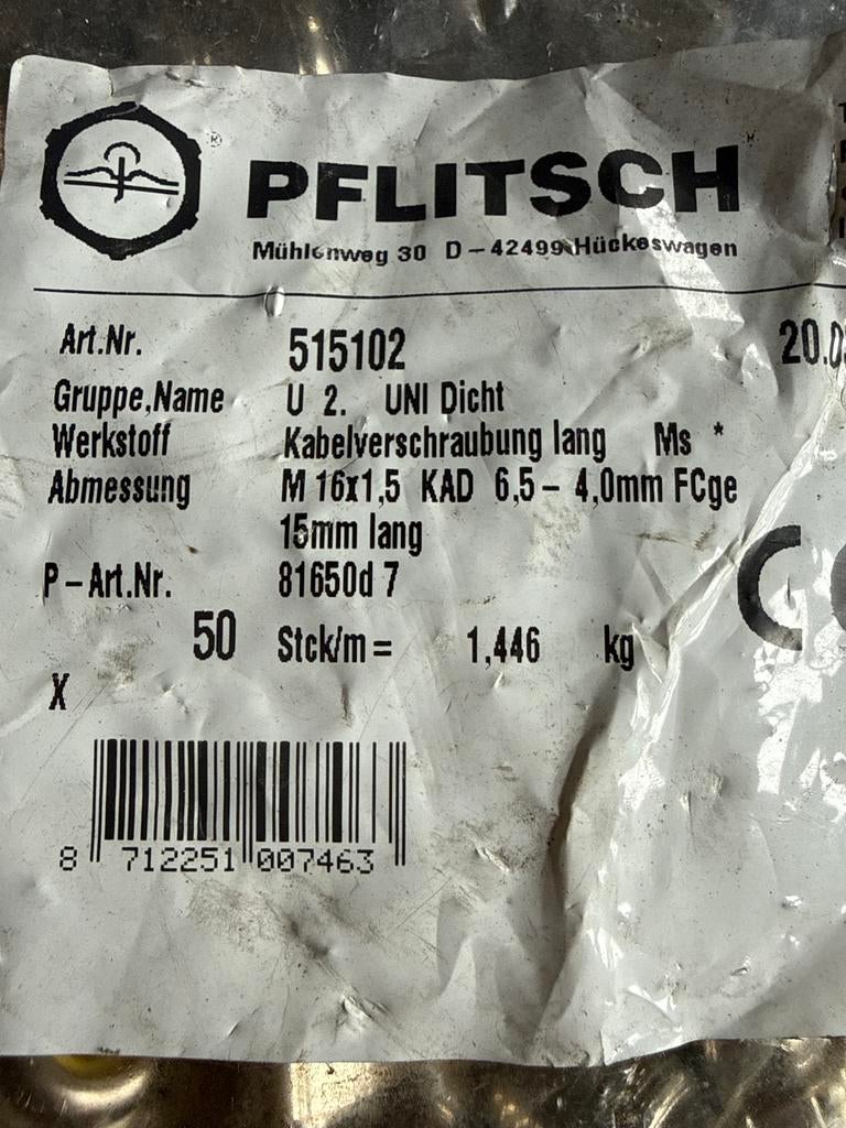 Kabelwartels M16 PFLITSCH – Messing – 100 stuks, Ophalen, Nieuw, Overige typen