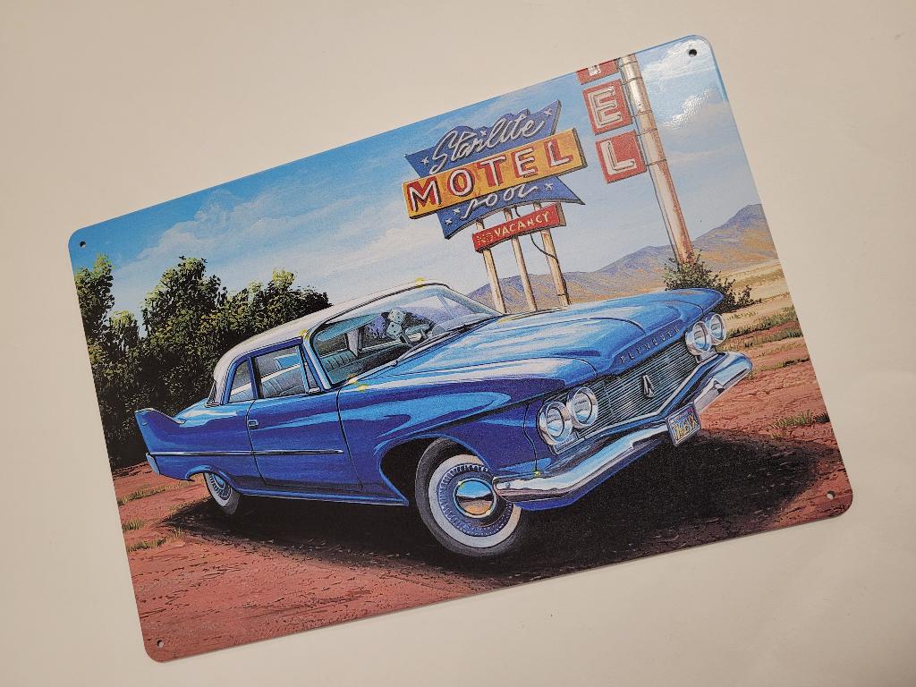 Amerikaanse Oldtimer Plymouth blauw reclamebord van metaal, Ophalen of Verzenden, Nieuw, Auto's