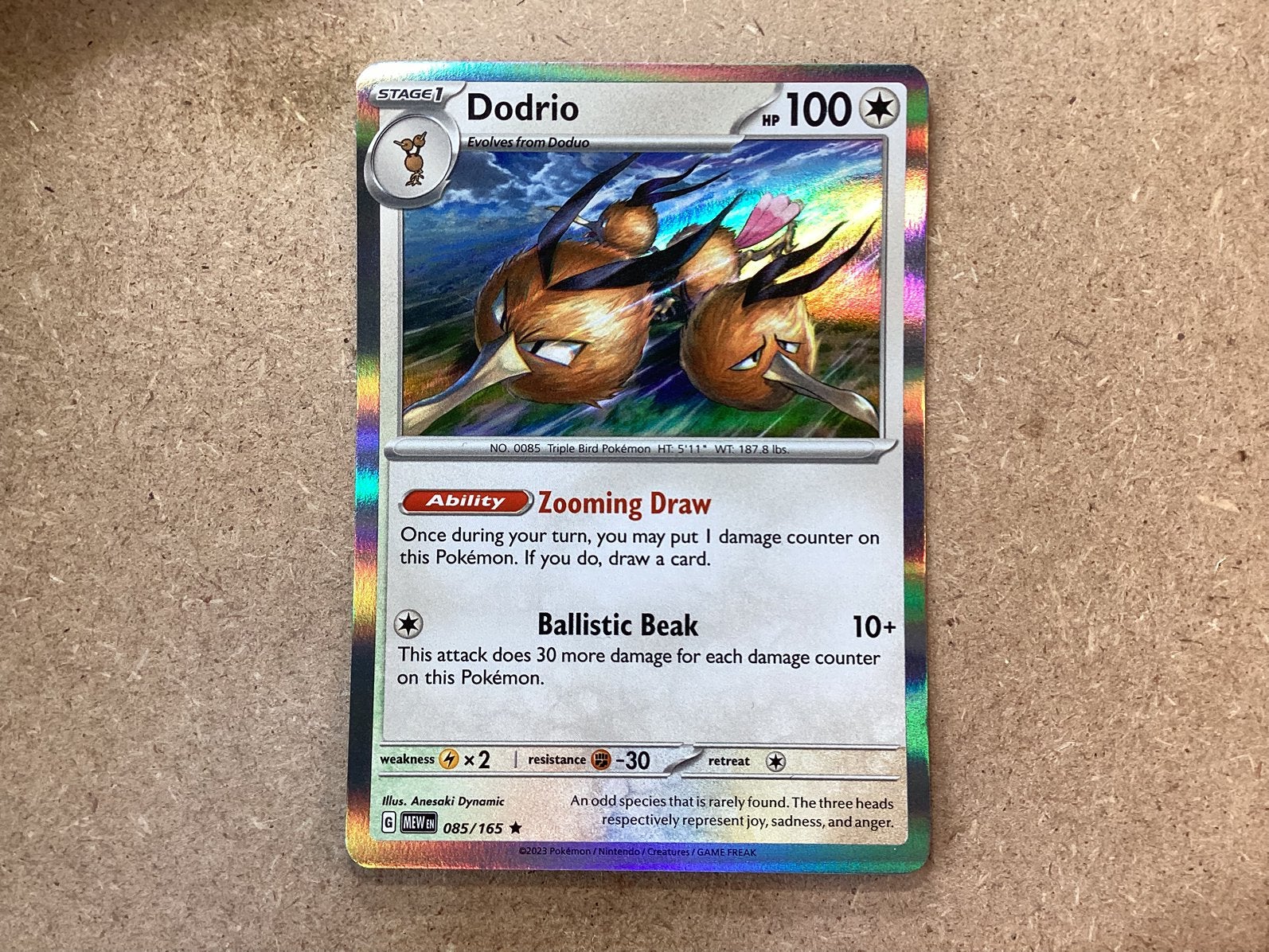 1x Dodrio [MEW 085/165] (Near Mint, Holo), Ophalen of Verzenden, Zo goed als nieuw, Losse kaart, Foil