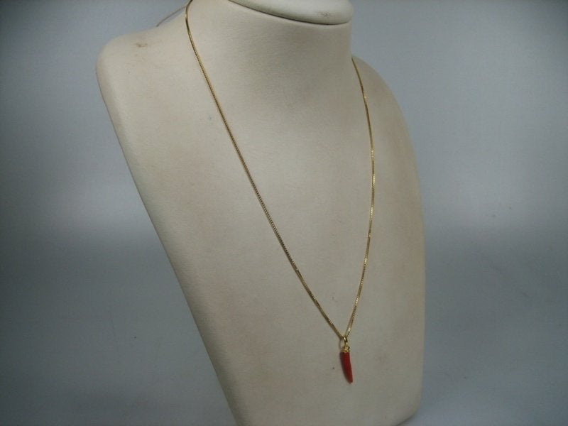 Gouden Chilipepertje met Bloedkoraal en collier 14 karaat, Verzenden, Nieuw, Met edelsteen, Goud