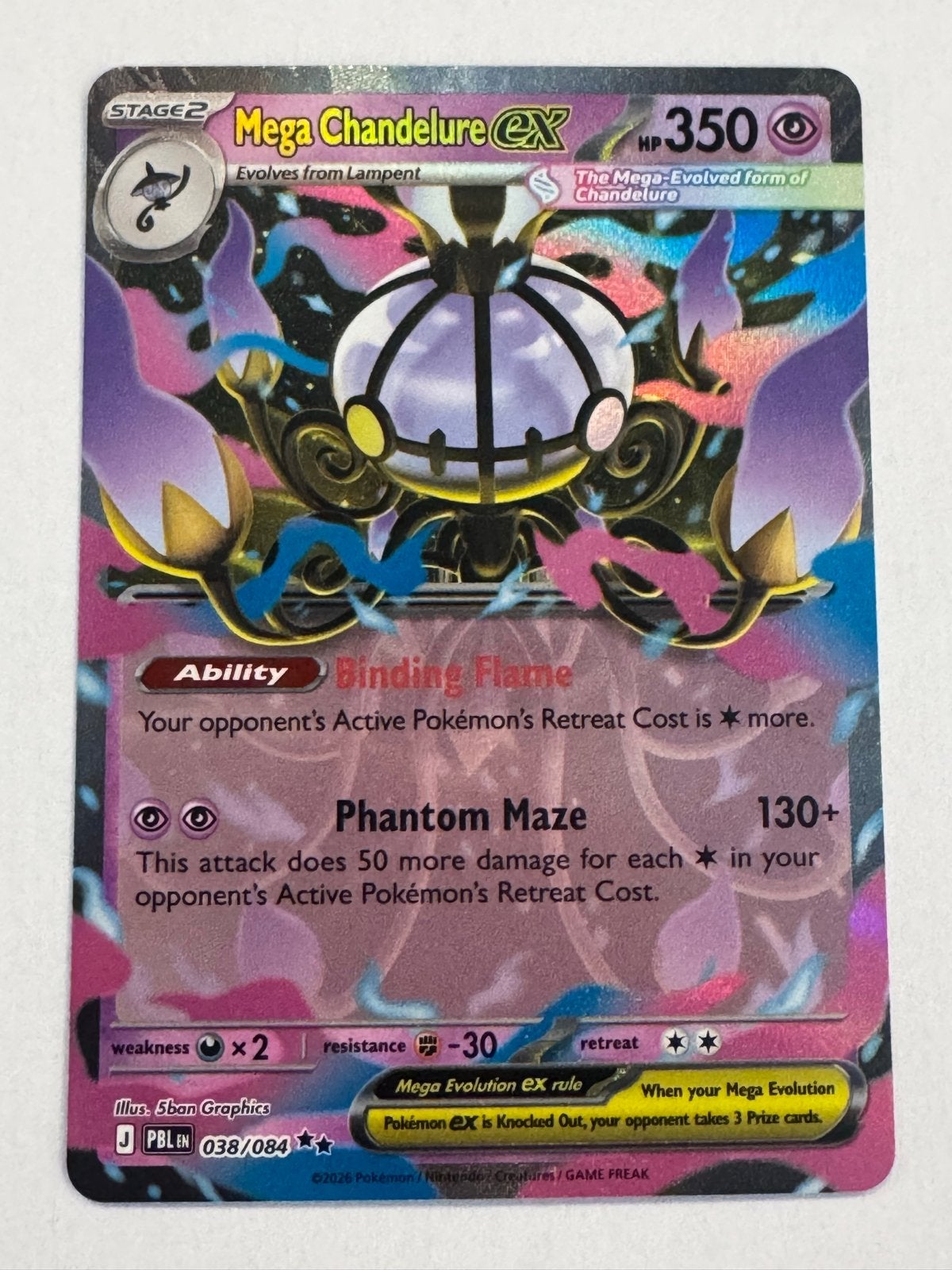 Mega Chandelure EX 038/084 Pokémon Kaart, Ophalen of Verzenden, Zo goed als nieuw, Losse kaart, Foil