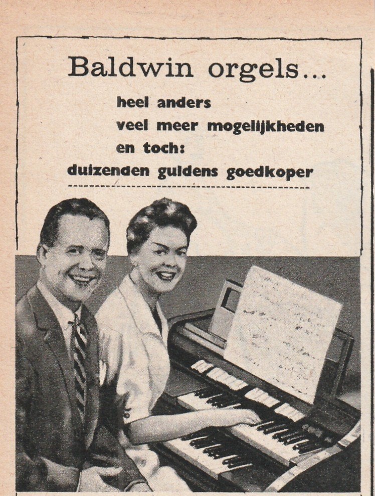 Retro reclame 1960 Baldwin orgel Vreeken heel anders, Verzenden, Overige typen