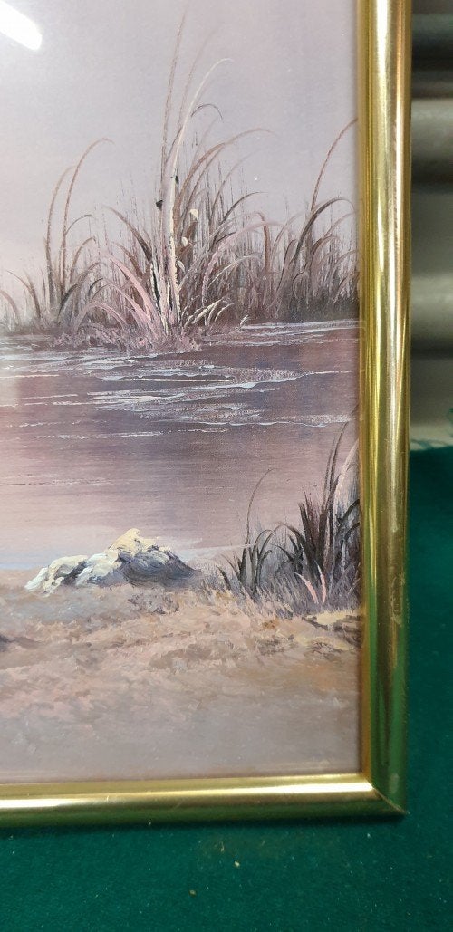 Schilderij / prent van waterlandschap met meeuwen in goudkle, Ophalen of Verzenden, 'T Olde Gre-j, Info@toldegrej.nl, Endepoelstraat 20f Didam