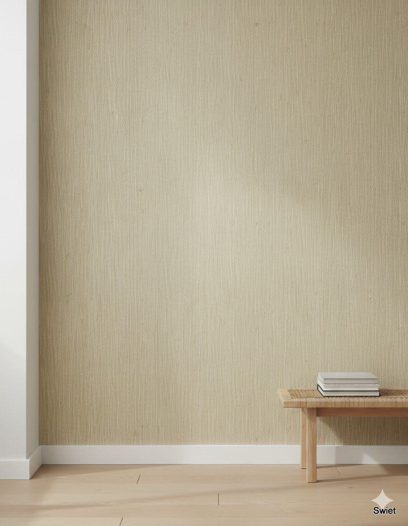 6819 Vintage behang graslook stroken zand naturel jutelook, Ophalen of Verzenden, Beige