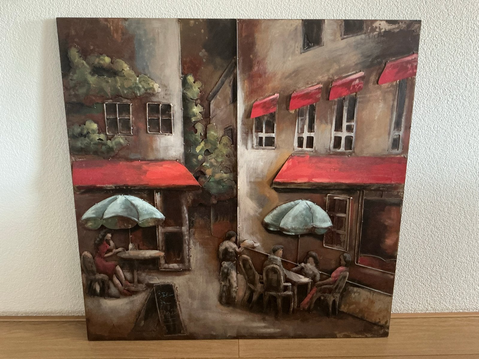 Schilderij met 3D-effect: Terras in de stad, Ophalen, 3D-effect, Gemengde techniek, Overige materialen