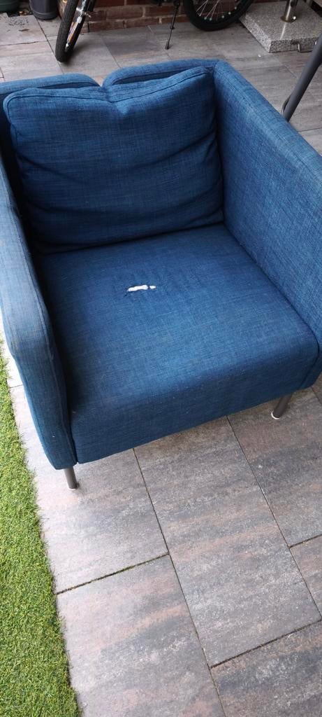 Fijne blauwe stoel met lichte schade op zitgedeelte, Ophalen, Gebruikt, Blauw, Eén
