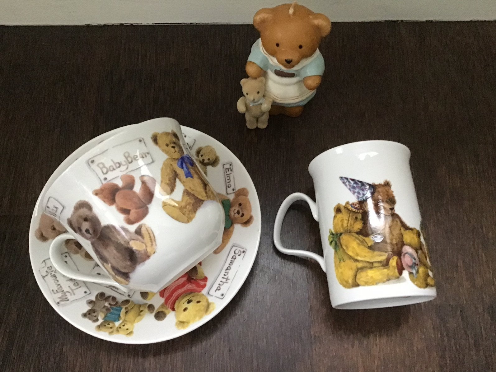 Grote kop- en schotel met beren + beker met beren - Kirkham, Ophalen of Verzenden