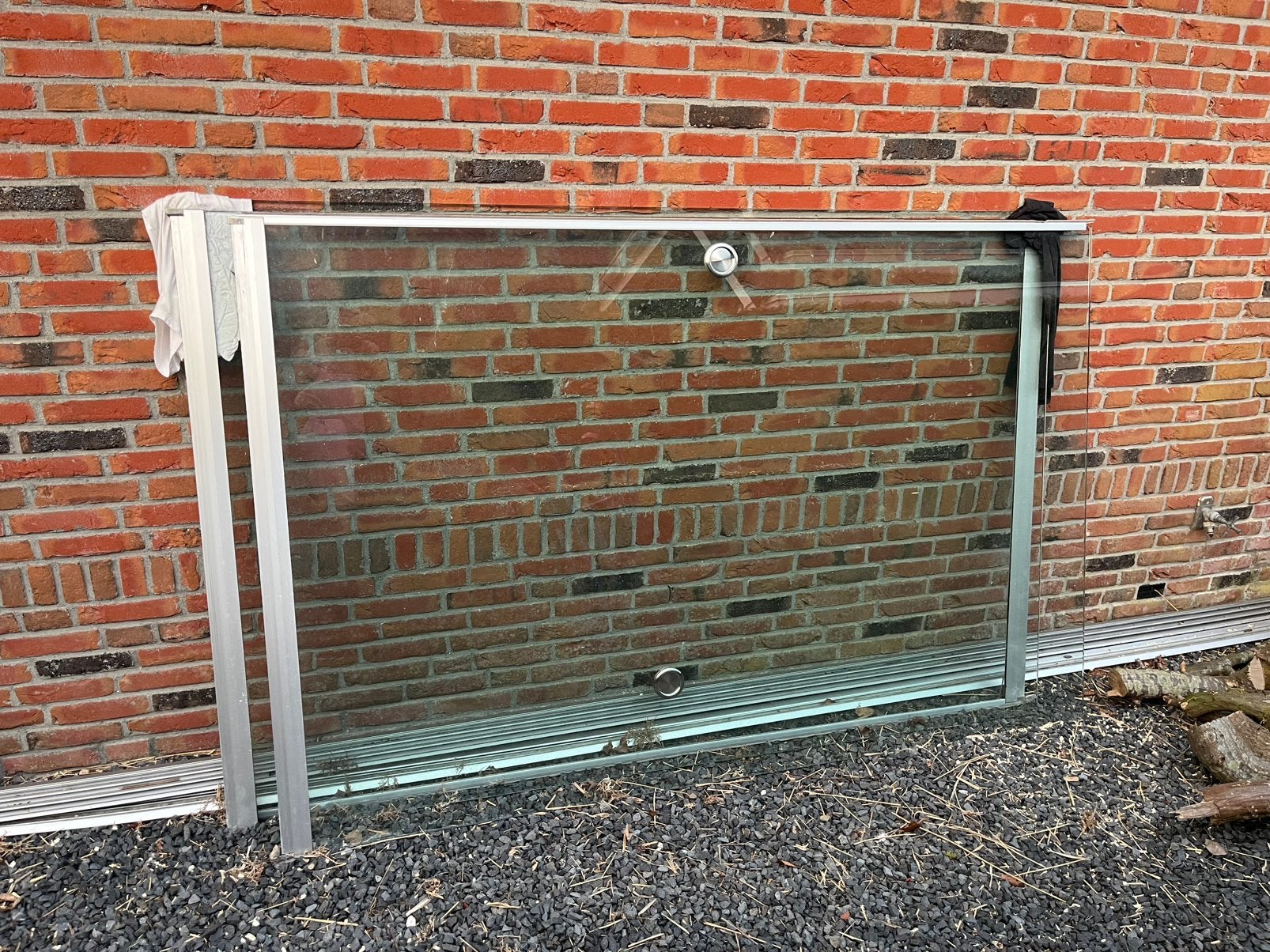 Te koop glazen schuifwand voor in tuinkamer of overkapping., Ophalen of Verzenden, Gebruikt, Serre