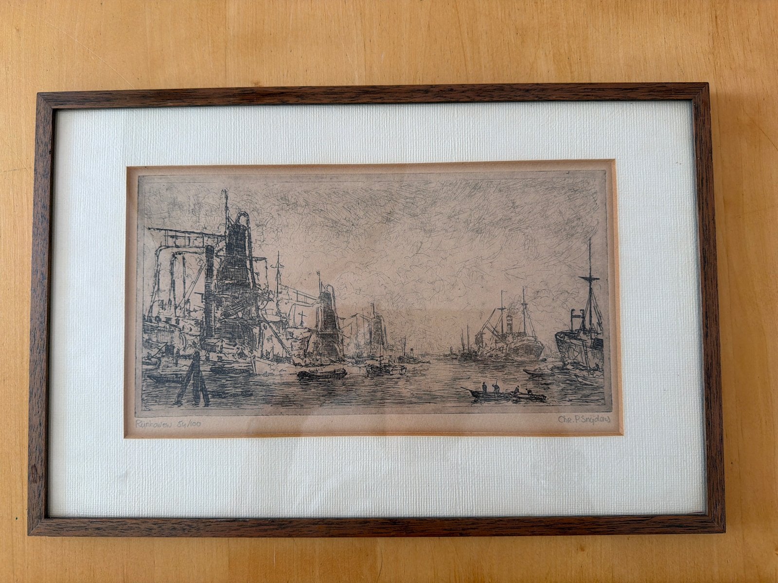Ets van Chr. P. Snijders - Rijnhaven 54/100, Antiek en Kunst, Kunst | Etsen en Gravures, Stadsgezicht, Ophalen of Verzenden, 1900 - 1949