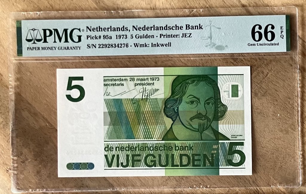 5 gulden 1973 Vondel II ==> PMG 66, Postzegels en Munten, Ophalen, 5 gulden, Los biljet