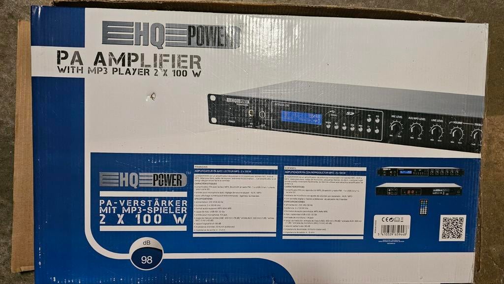 HQ Power PA Versterker met MP3 Speler 2 x 100W, Overige merken, Nieuw, Ophalen of Verzenden, 120 watt of meer