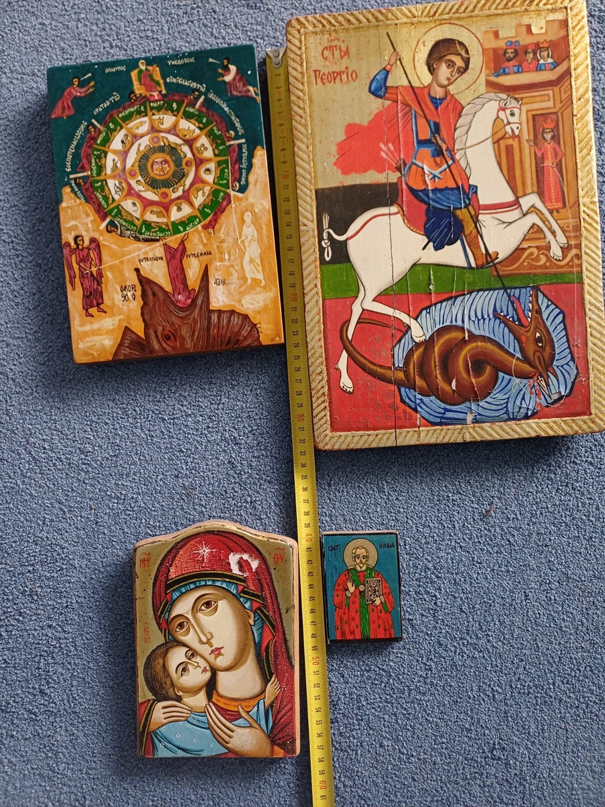 Set van 4 handgeschilderde Griekse iconen, Antiek en Kunst, Ophalen of Verzenden