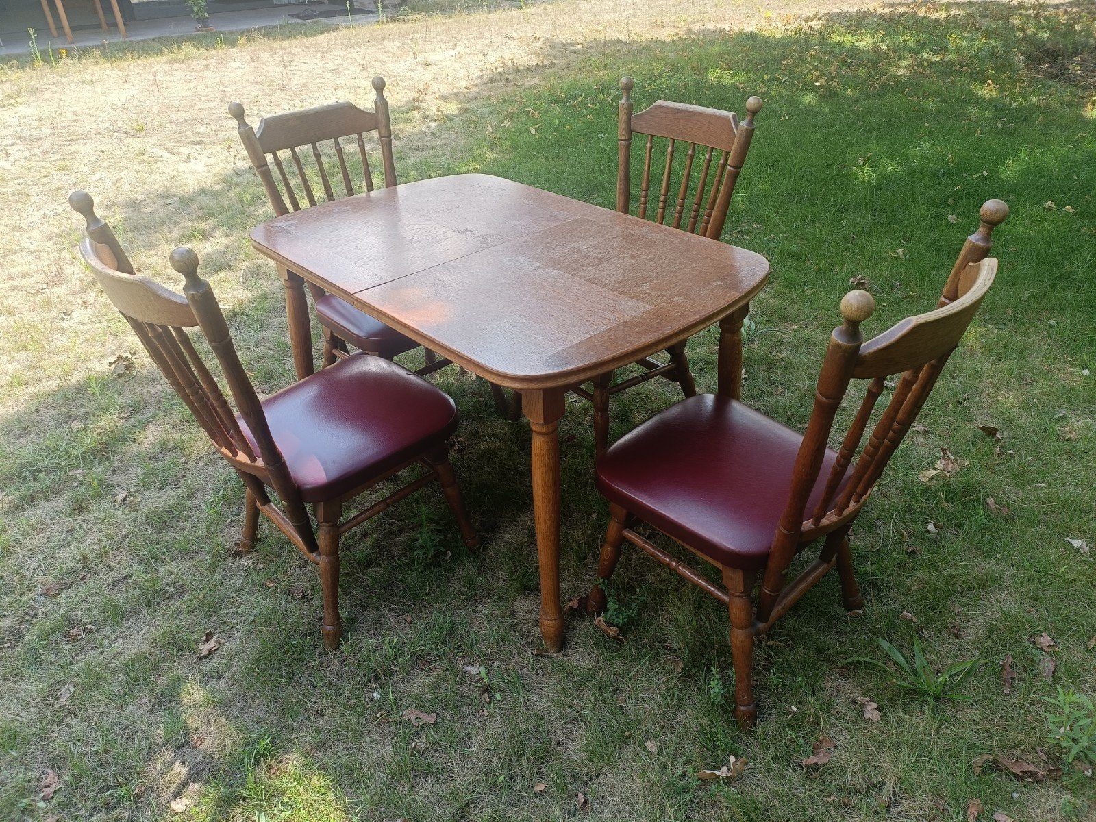 Eiken tafel met 4 stoelen, uitschuifbaar, Ophalen, Gebruikt, 100 tot 150 cm, 50 tot 100 cm