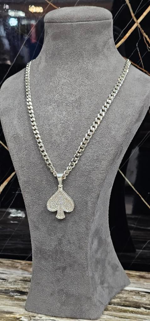 925 Zilveren Cuban Ketting + Klaver Hanger, Sieraden, Tassen en Uiterlijk, Ophalen of Verzenden, Nieuw, Zilver, Zilver