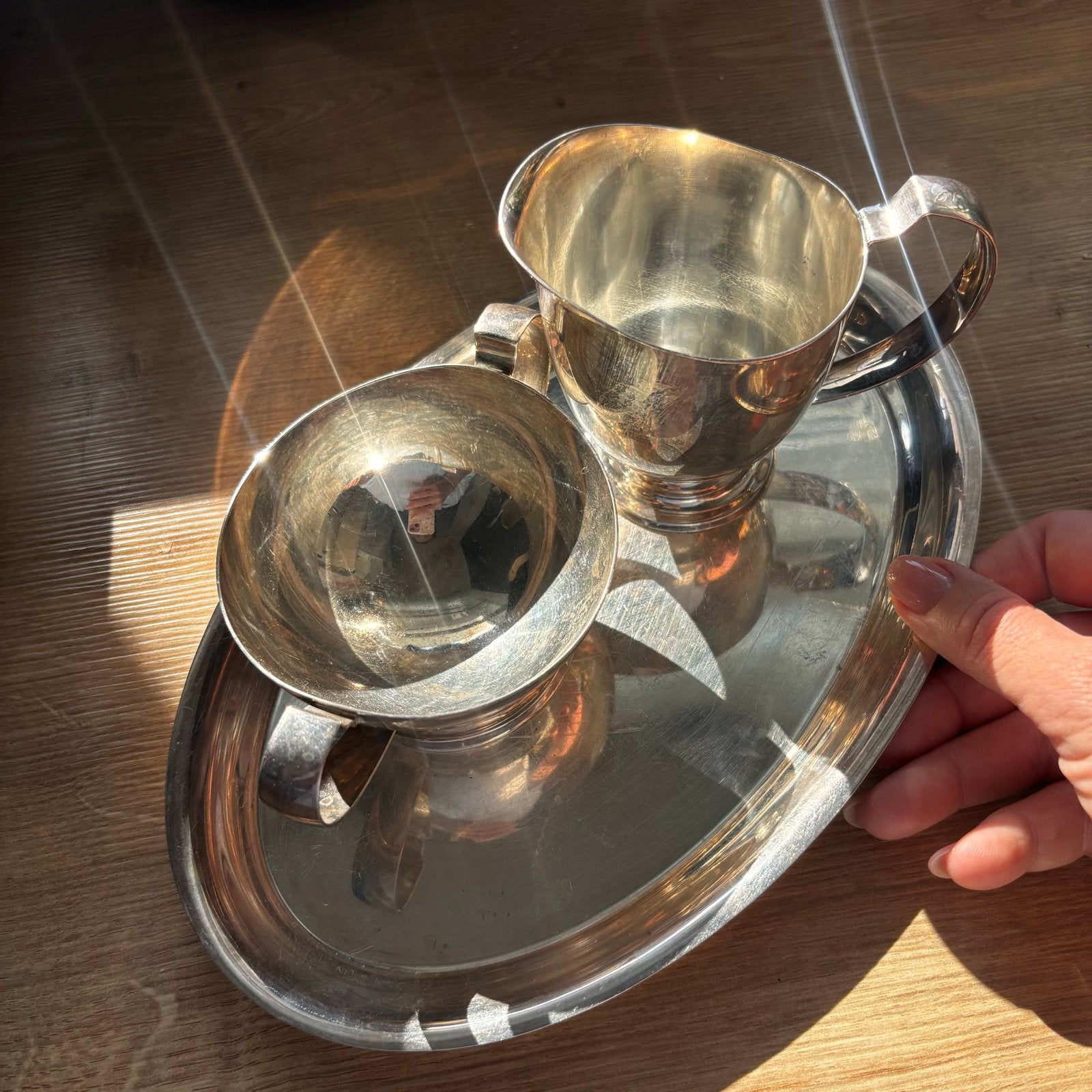Vintage Gero 90 Verzilverde Melkkan, Suikerpot en Dienblad, Antiek en Kunst, Ophalen of Verzenden, Zilver