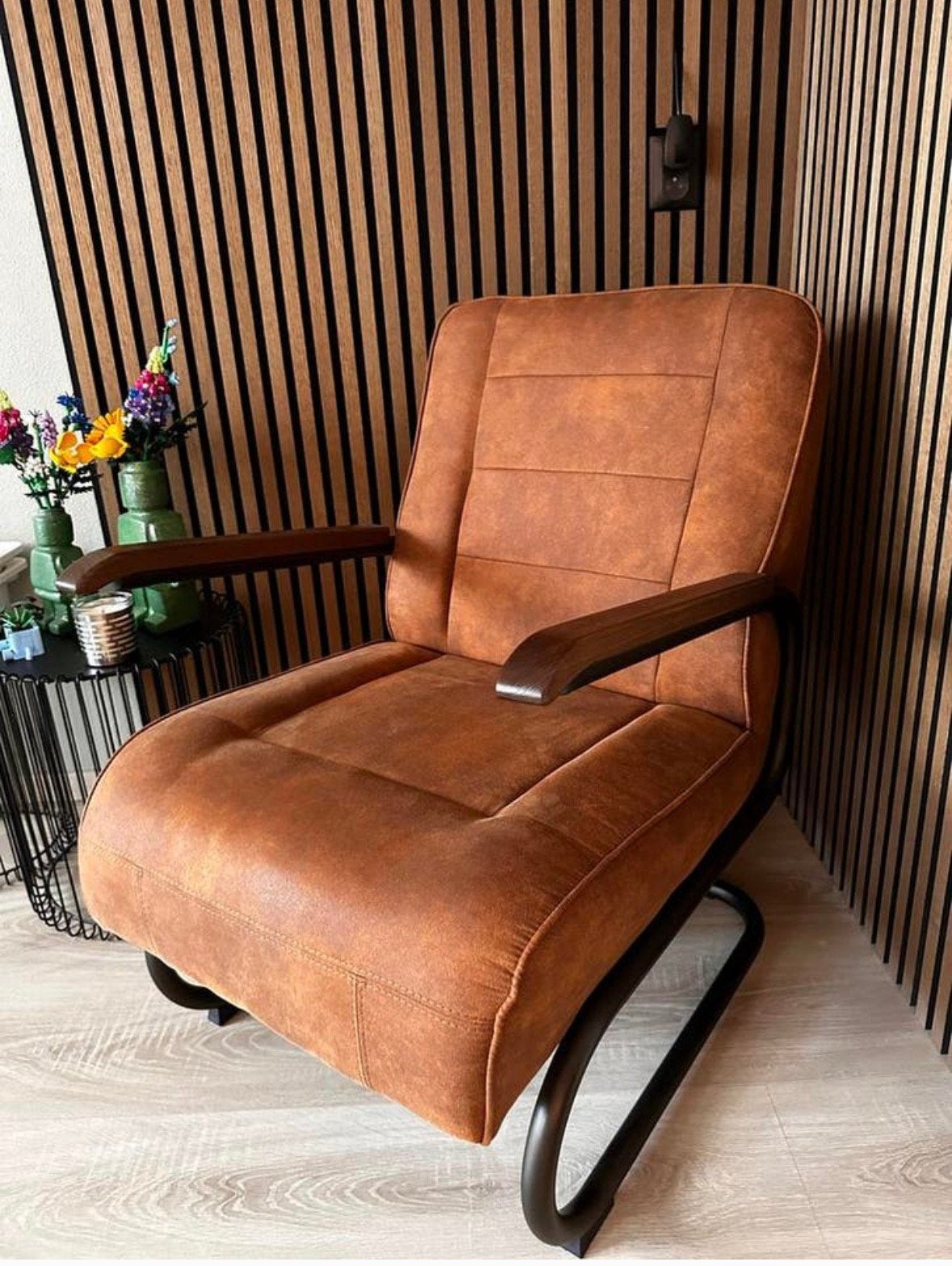 Zo goed als nieuwe fauteuil - stof - cognac, Ophalen, 75 tot 100 cm, Zo goed als nieuw, Stof