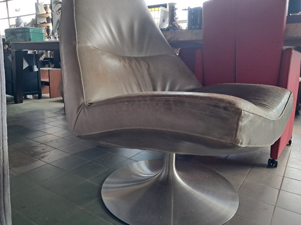 Leren draaifauteuil beige taupe metalen voet  CS27272, Ophalen, Gebruikt, Chill, 75 tot 100 cm