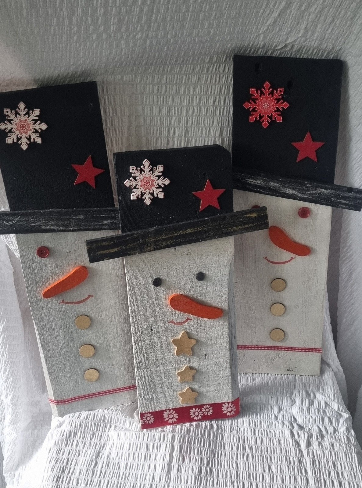3 houten sneeuwpoppen 50 cm., Diversen, Ophalen, Zo goed als nieuw