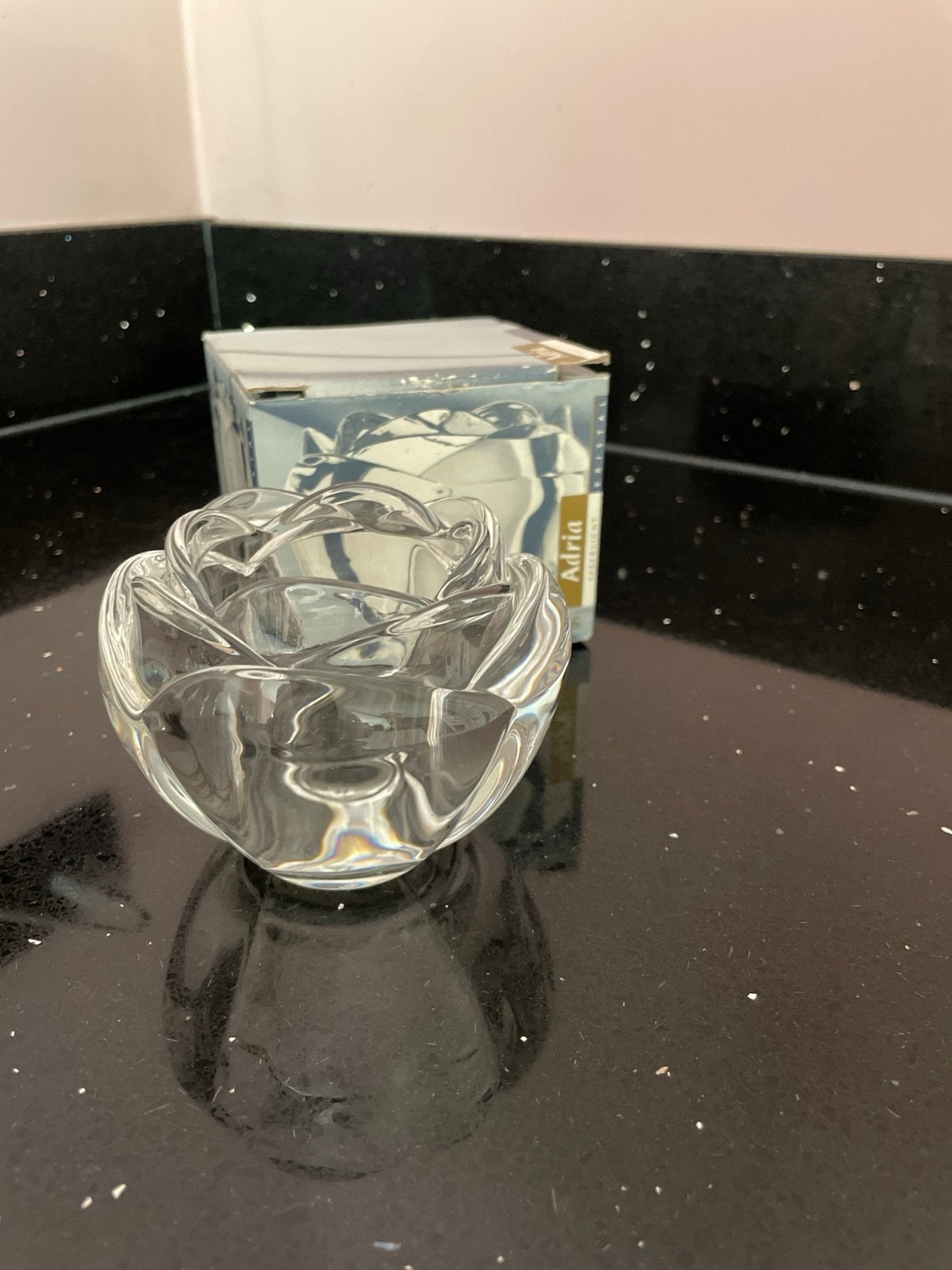 Adria Kristal Sfeerlicht Roos - Waxinelichthouder, Waxinelichthouder, Nieuw, Ophalen of Verzenden, Glas