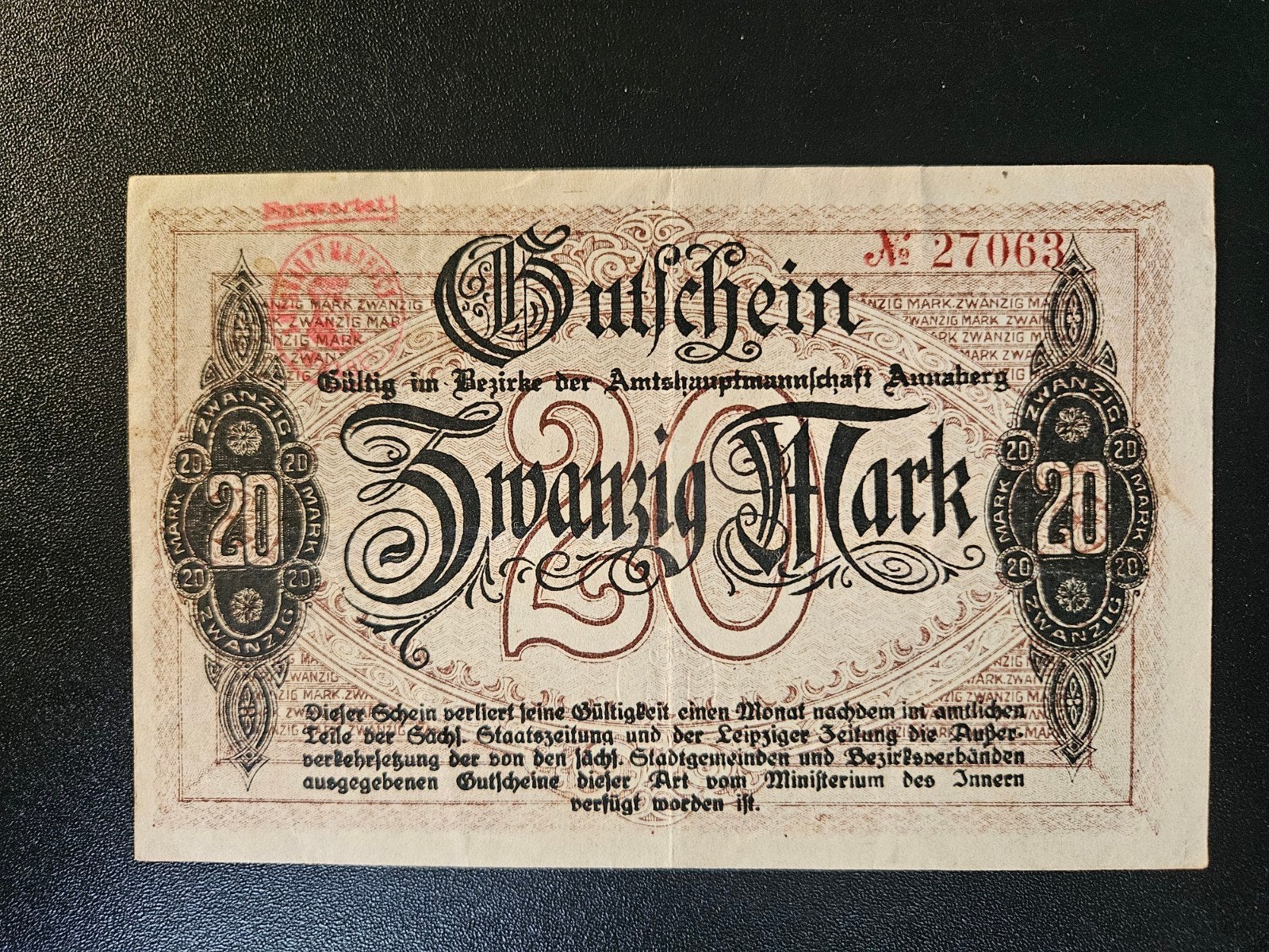 Duitsland Annaberg Sachsen 1918 entwertet  20 Mark, Postzegels en Munten, Bankbiljetten | Europa | Niet-Eurobiljetten, Ophalen of Verzenden