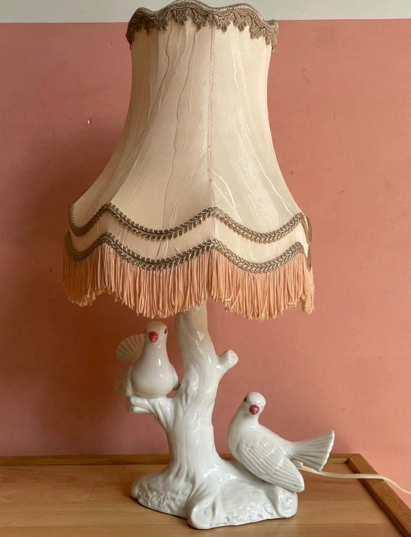 Vintage Italiaanse tafellamp met 2 vogels, 49cm hoog, Ophalen of Verzenden