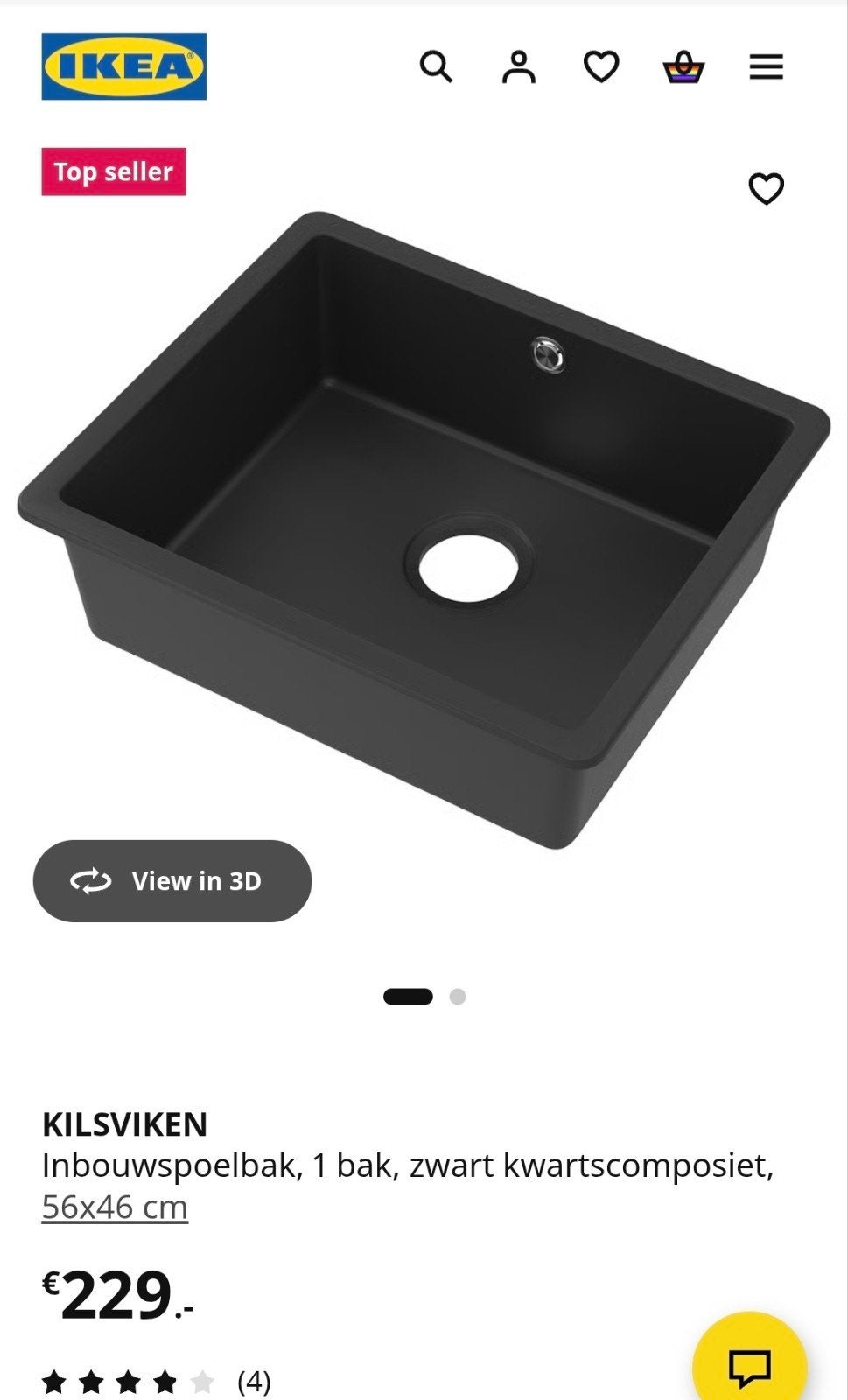 IKEA KILSVIKEN Inbouwspoelbak zwart kwartscomposiet, Ophalen, Nieuw, Overige typen