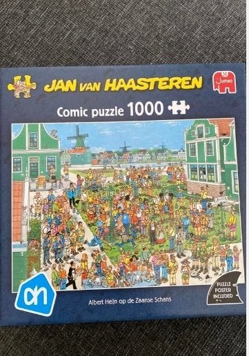 Jan van Haasteren puzzel 'Albert Heijn op de Zaanse Schans', Hobby en Vrije tijd, Ophalen of Verzenden, 500 t/m 1500 stukjes, Zo goed als nieuw