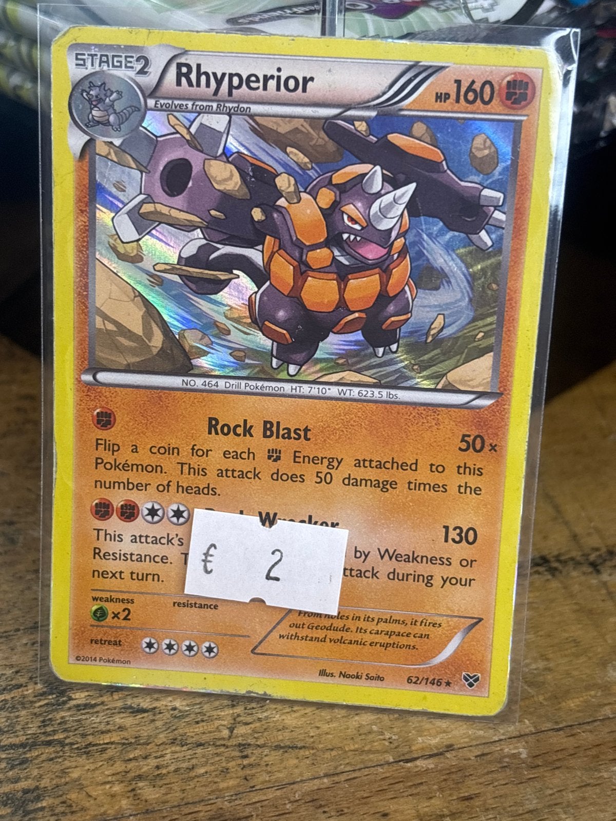 Pokémon Kaart Rhyperior HP160 (Foil) - Zo goed als nieuw, Ophalen of Verzenden, Zo goed als nieuw, Losse kaart, Foil