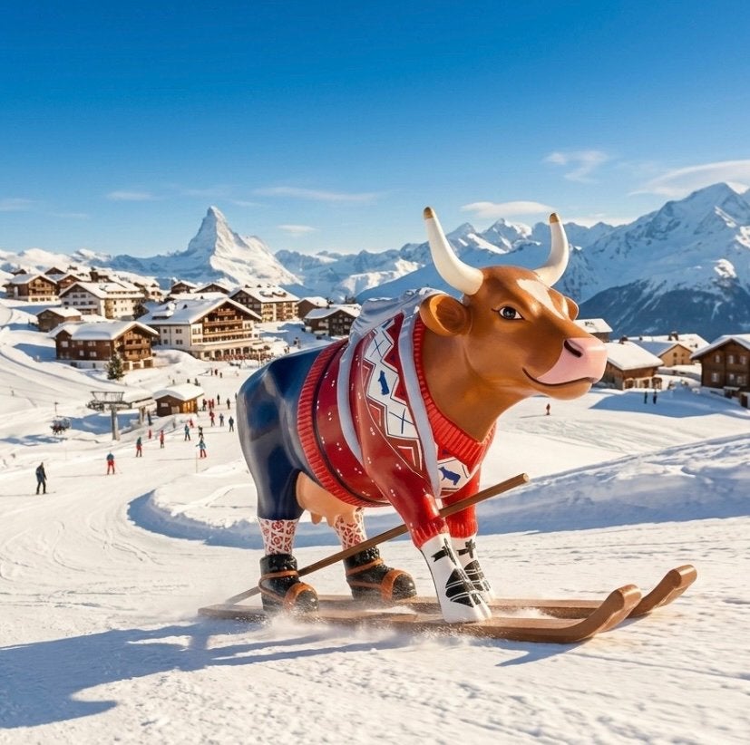 Nieuw Cow Parade koe The Ski cow medium gratis verzending., Antiek en Kunst, Ophalen of Verzenden, Beeld