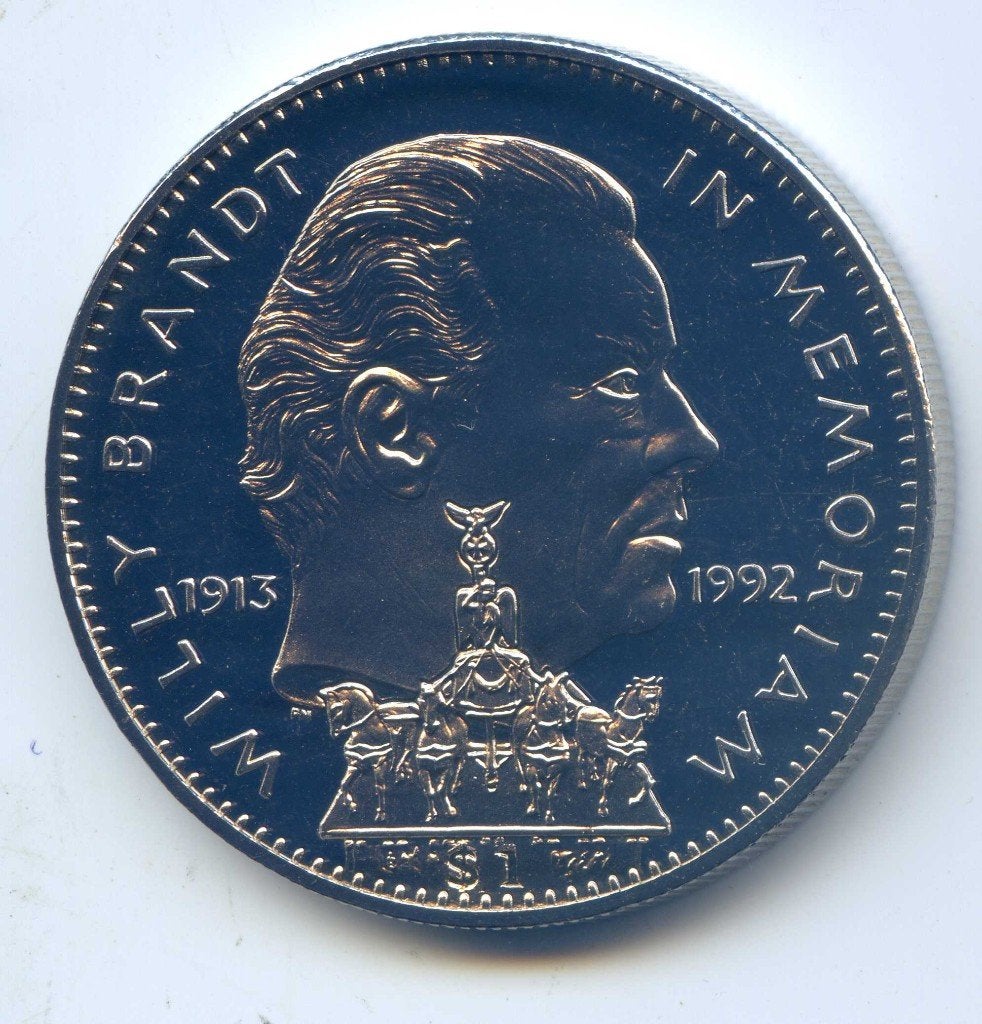 Liberia 1 Dollar 1993 Willy Brandt, Brandenburg gate, Postzegels en Munten, Munten | Afrika, Verzenden, Overige landen