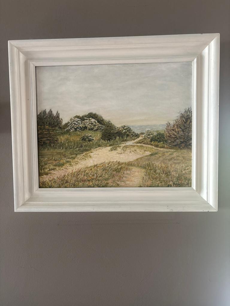 Schilderij: Duinlandschap met pad en zeezicht, Ophalen of Verzenden