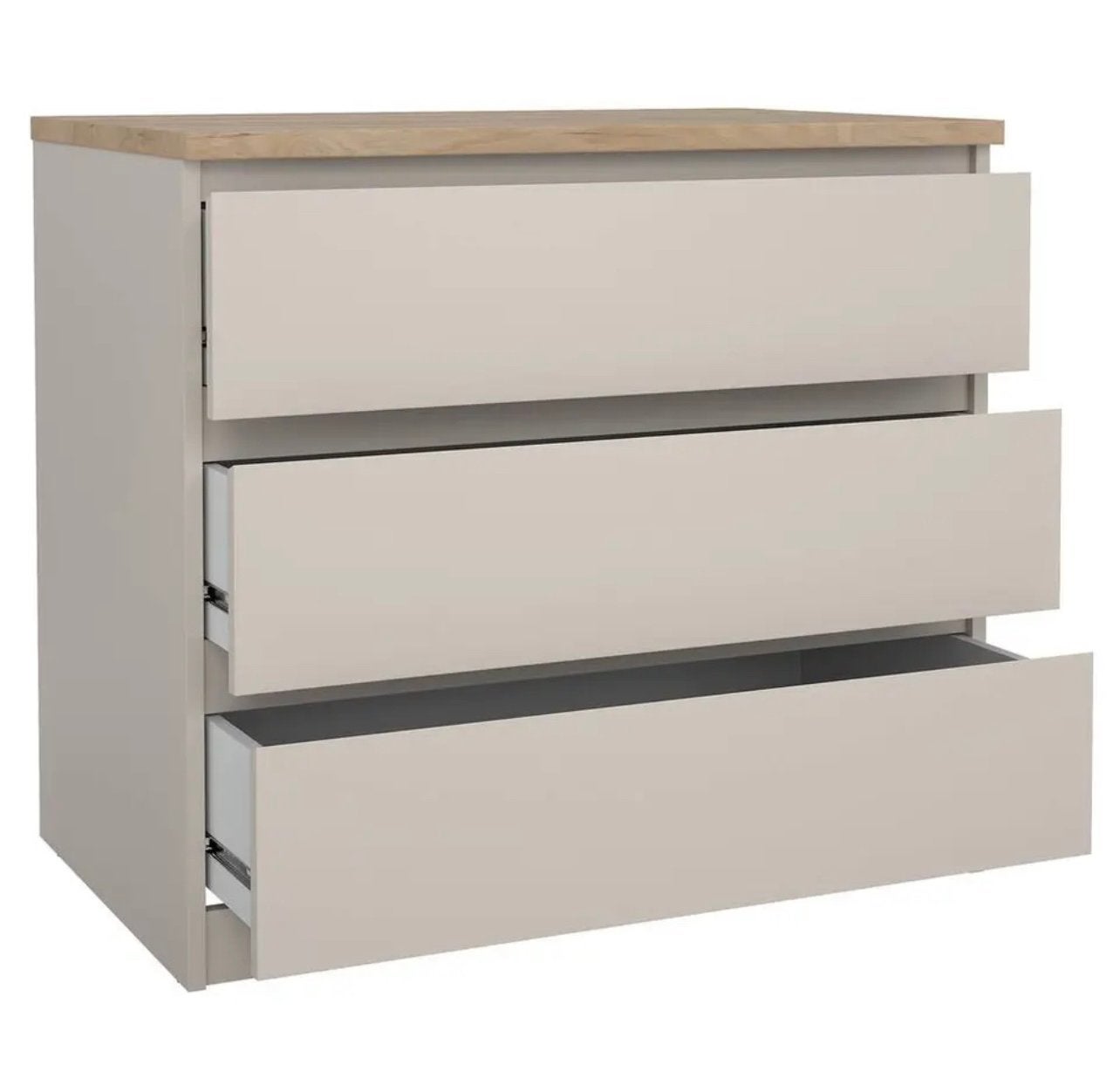 Ladekast 3 lades - greige/eiken -70,1x77x50 cm NIEUW IN DOOS, Huis en Inrichting, Kasten | Ladekasten, Ophalen, 50 tot 100 cm