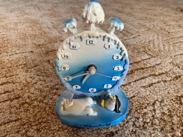 Klok pinguïn en ijsbeer, sneeuwklokje, hoogte 14,5 cm, Ophalen, Gebruikt, Overige typen