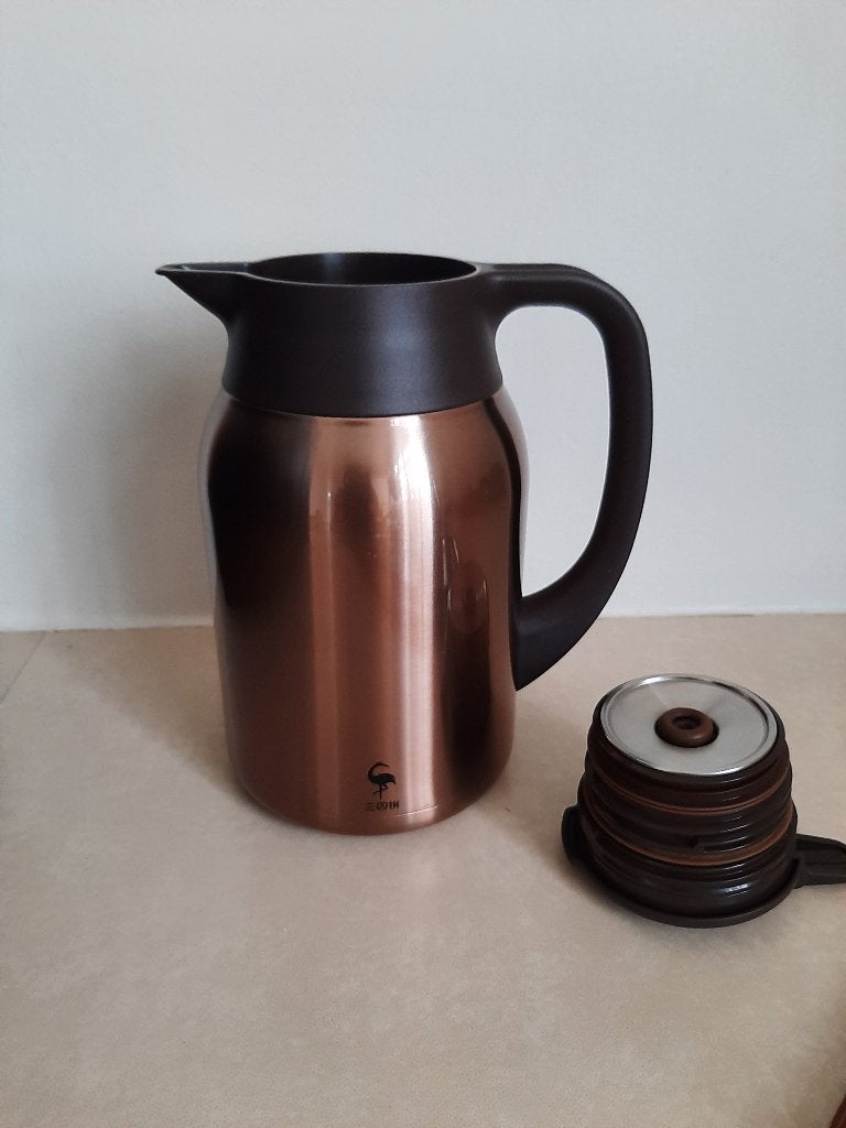 Bronskleurige thermoskan 1 liter, Ophalen of Verzenden, Zo goed als nieuw