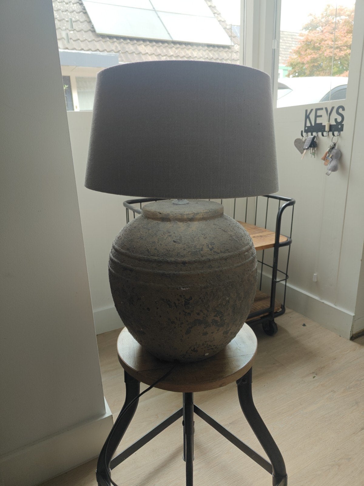 Zware kruiklamp met grijze lampenkap, Met schakelaar, Overige merken, Gebruikt, Grijs