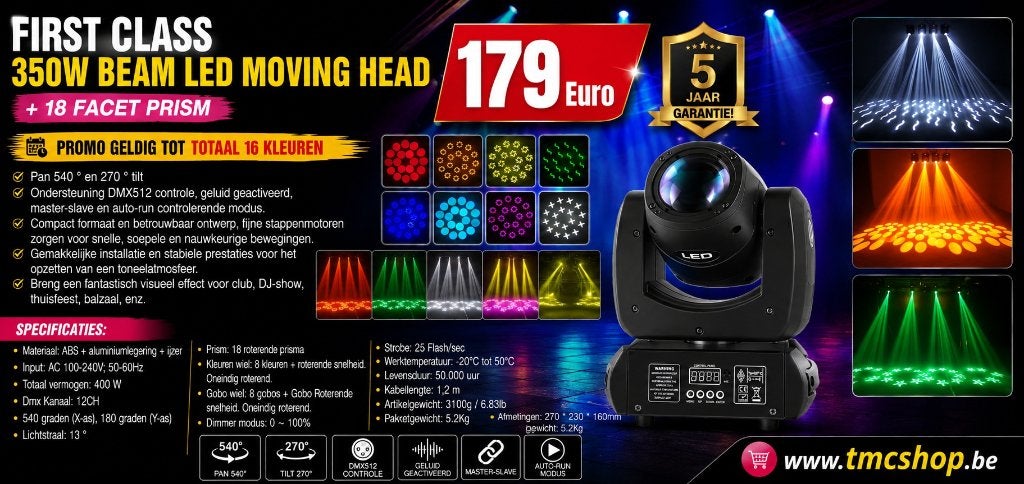 Nieuwe First Class 350W BEAM LED MOVING HEAD, Ophalen of Verzenden, Nieuw, Licht, Geluidgestuurd