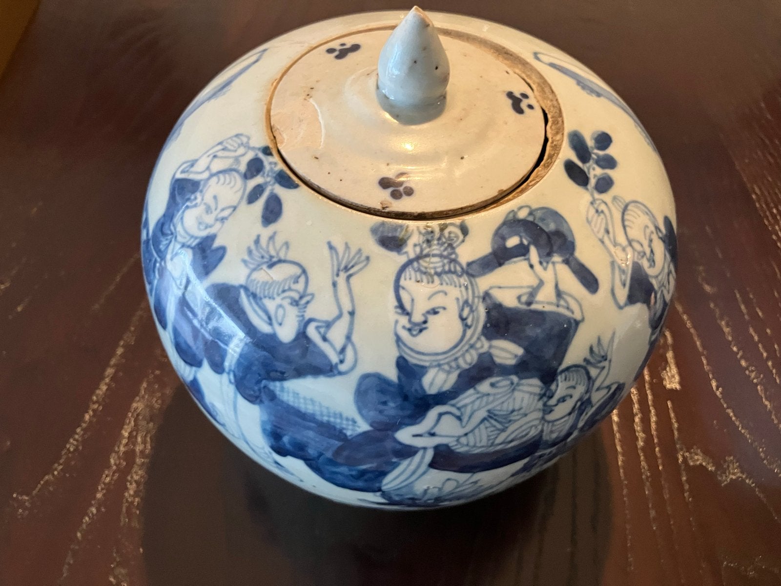 Antieke Chinese Blauw-Witte Gemberpot met Figuren, Antiek en Kunst, Antiek | Porselein, Ophalen