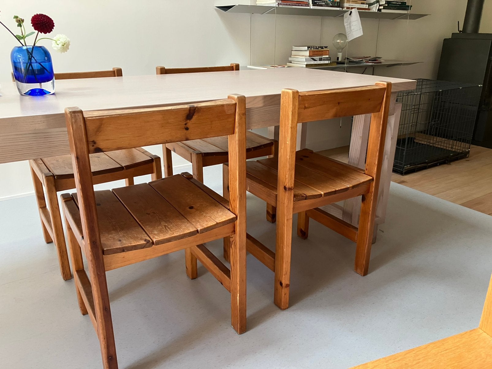 4 Vintage grenen stoelen seventies jaren 70, Ophalen, Gebruikt, Vintage, 50 tot 100 cm