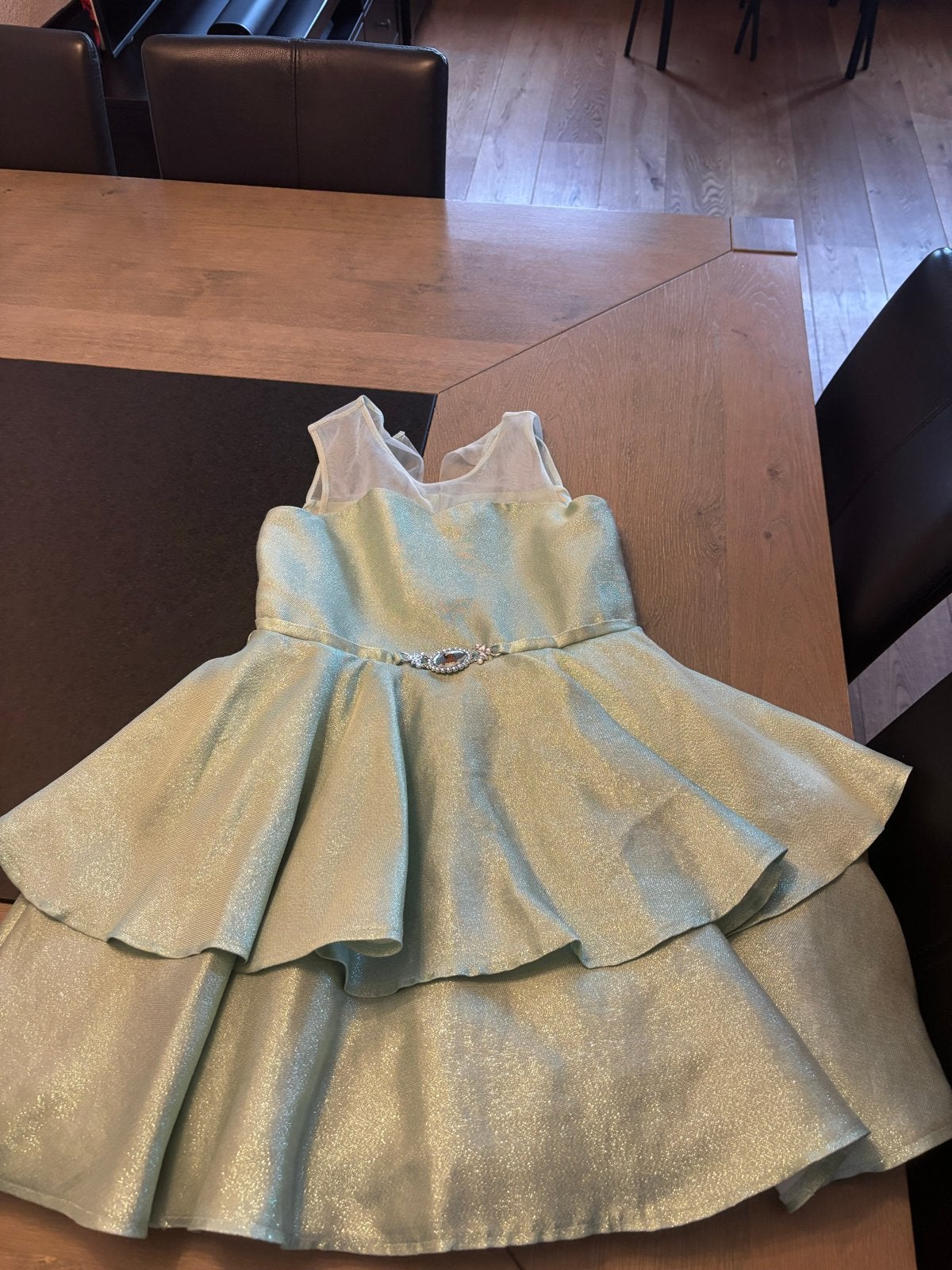 Feestelijke disneyjurk voor meisjes - Lichtgroen met glitter, Ophalen, Zo goed als nieuw, Meisje