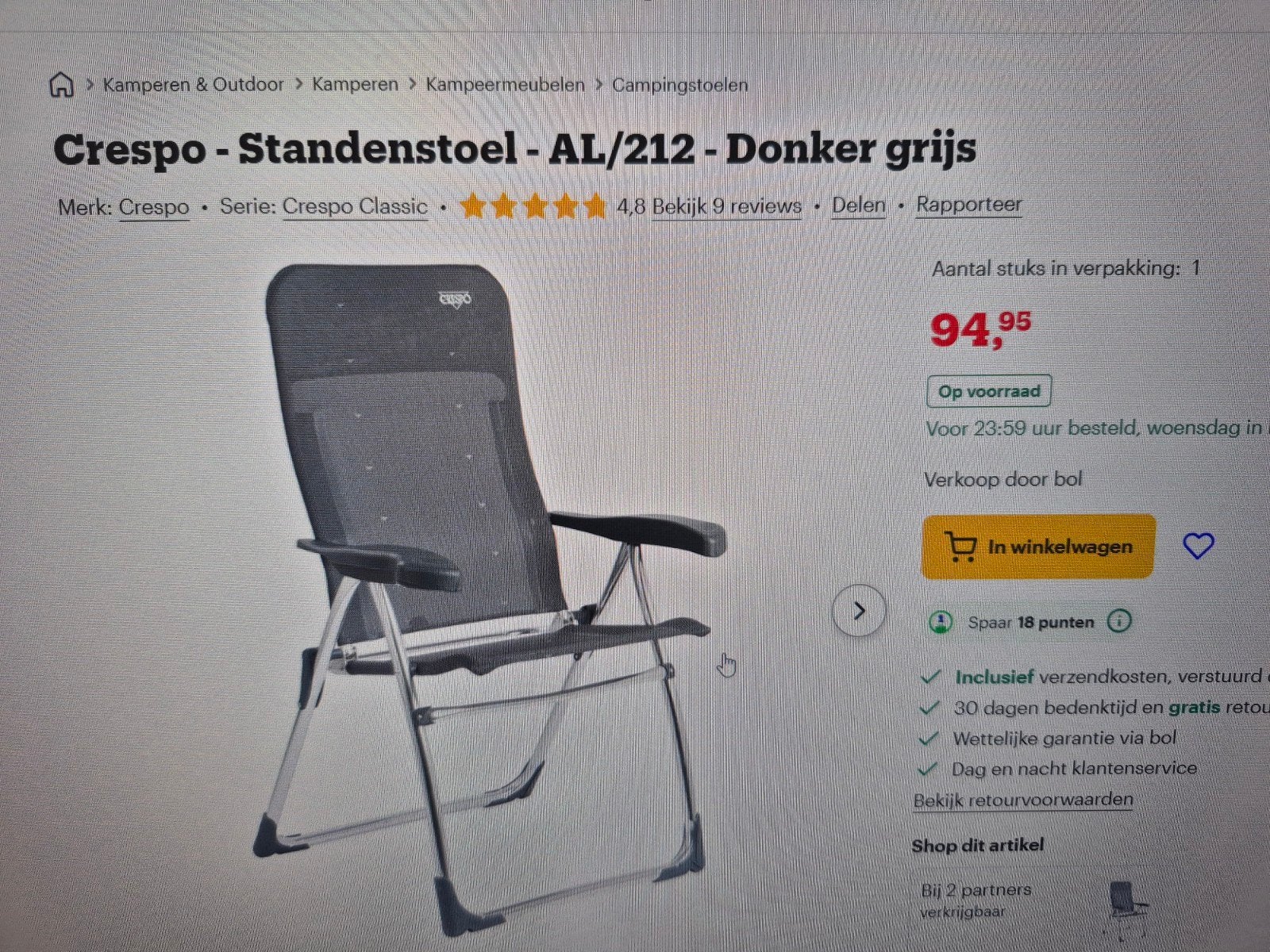 Crespo Standenstoel AL/212 - Donkergrijs (4 stuks), Ophalen