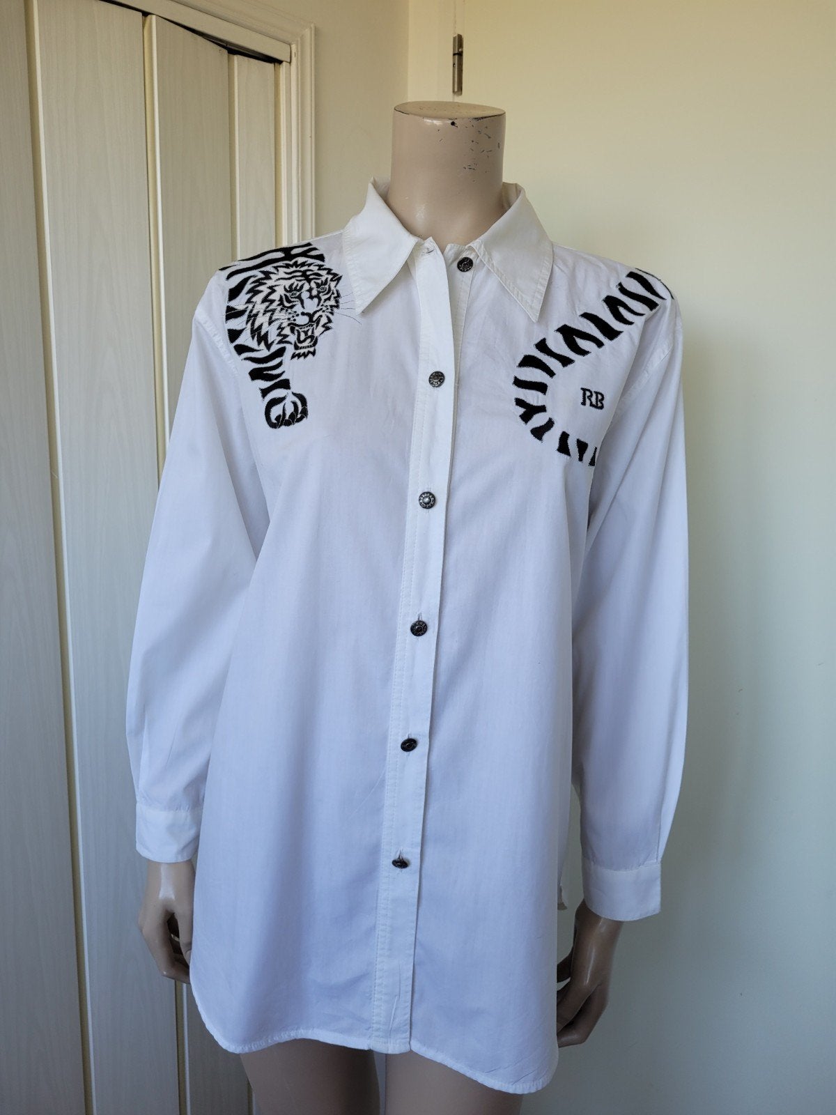 Roccobarocco blouse wit tijger maat 40/42, Kleding | Dames, Wit, Ophalen of Verzenden, Zo goed als nieuw, Roccobarocco