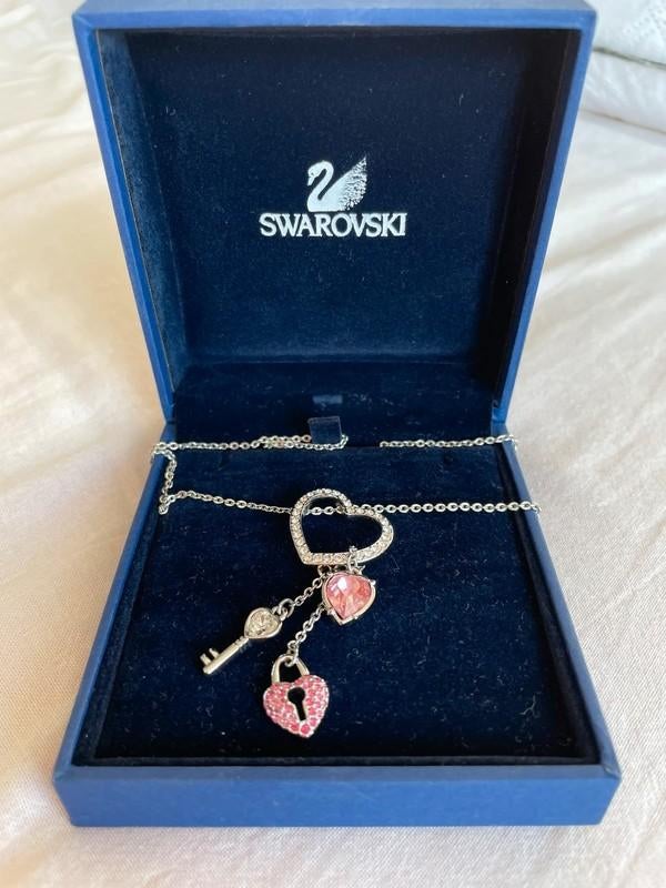 Swarovski rose ketting hart sleutel slot, Ophalen of Verzenden, Nieuw, Roze, Steen of Mineraal