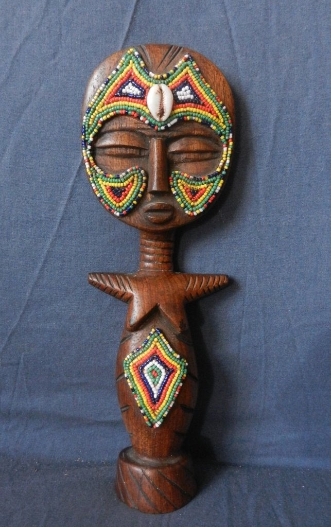 Houten vruchtbaarheidsbeeld Akuaba m kralen Ashanti Ghana, Antiek en Kunst, Hout, Handgemaakt, Bruin, Afrika