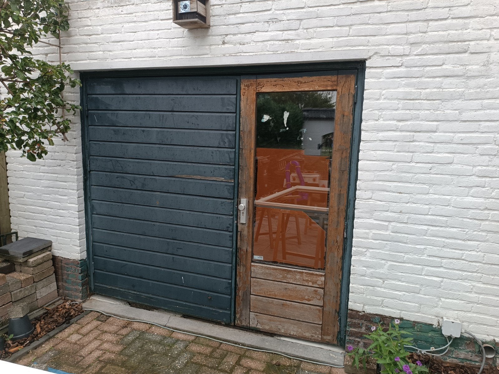Hardhout Garagepoort. Schuurdeur met loopdeur, Ophalen, Gebruikt, 120 cm of meer, Minder dan 200 cm